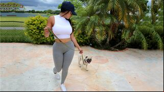 Round assed latina Diamond Kitty walks the dog and gets anal sex