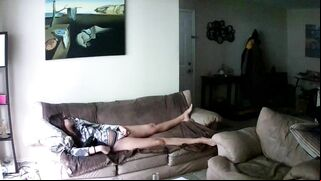 Nerdy sister caught masturbating instead of resting on the sofa