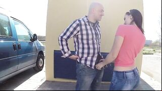 Adorable teen gladly sucks XXX boner of tough guy in the street