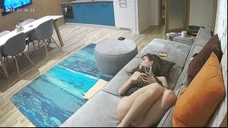 I caught sister spreading her legs in the living room and putting on a show