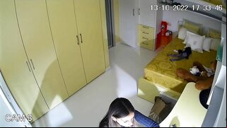 The hidden cam results in a caught sister masturbating instead of studying