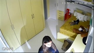 The hidden cam results in a caught sister masturbating instead of studying