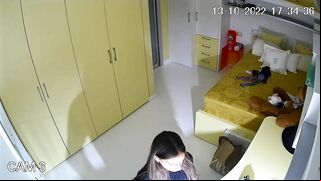 The hidden cam results in a caught sister masturbating instead of studying