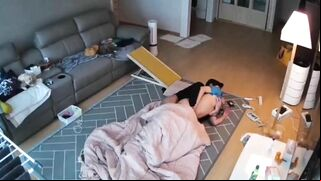 IP cam fuck scene showing Asian stepdaughter taking daddy's dick all the way in