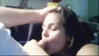Brother and sister Incest sex, teen taking a mouthful of cum while the parents are away