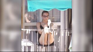 Caught spying on neighbor girl upskirt on the balcony