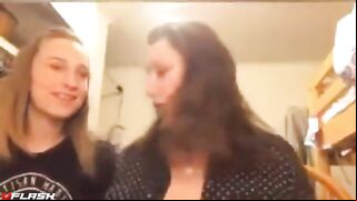 Mom and daughter in a taboo incest flashing scene with hot teasing